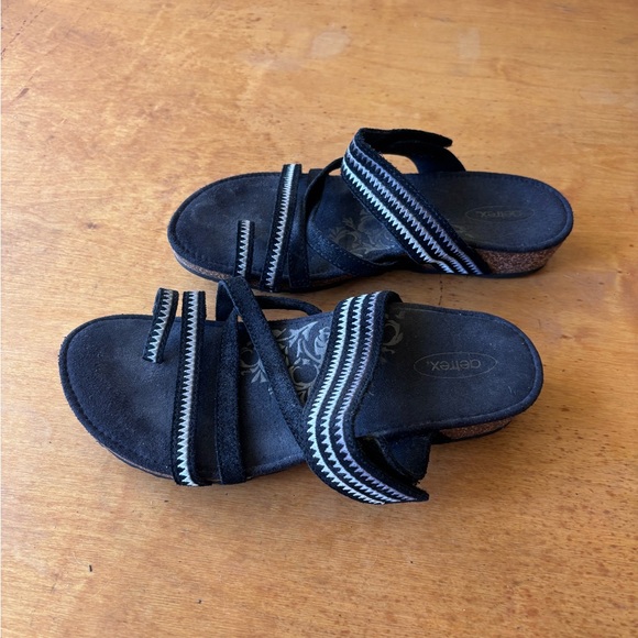 Aetrex 8.5 black Paris Slide Leather Sandal - Picture 8 of 10